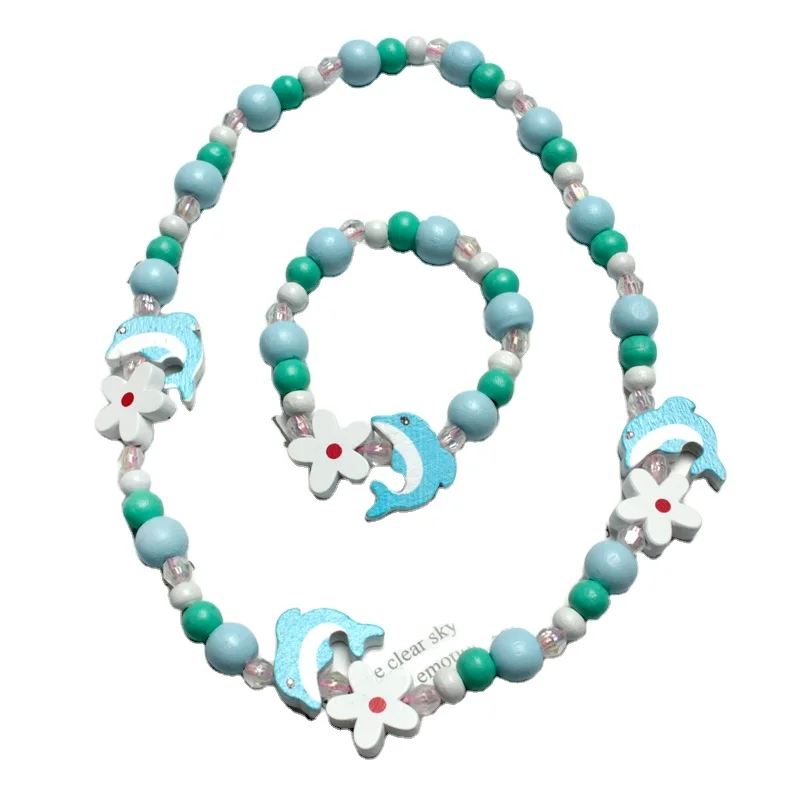 

Blue dolphin necklaces cute beads bracelet colorful girl jewelry set