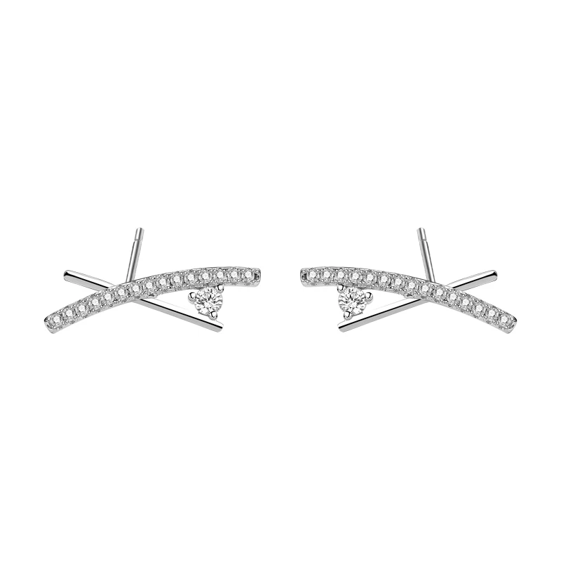 

Delicate Micro Pave Zircon Earrings Stud cross 925 Silver Gold Plated Geometric Earrings Minimalist Women