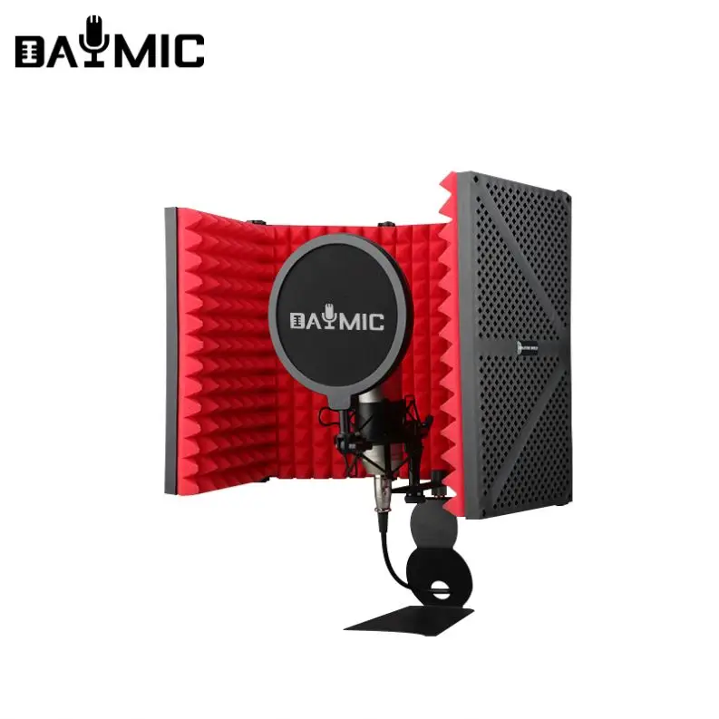 

Professional microphone isolation shield 3 doors Recording filter foldable vocal booth Studio Mic stand