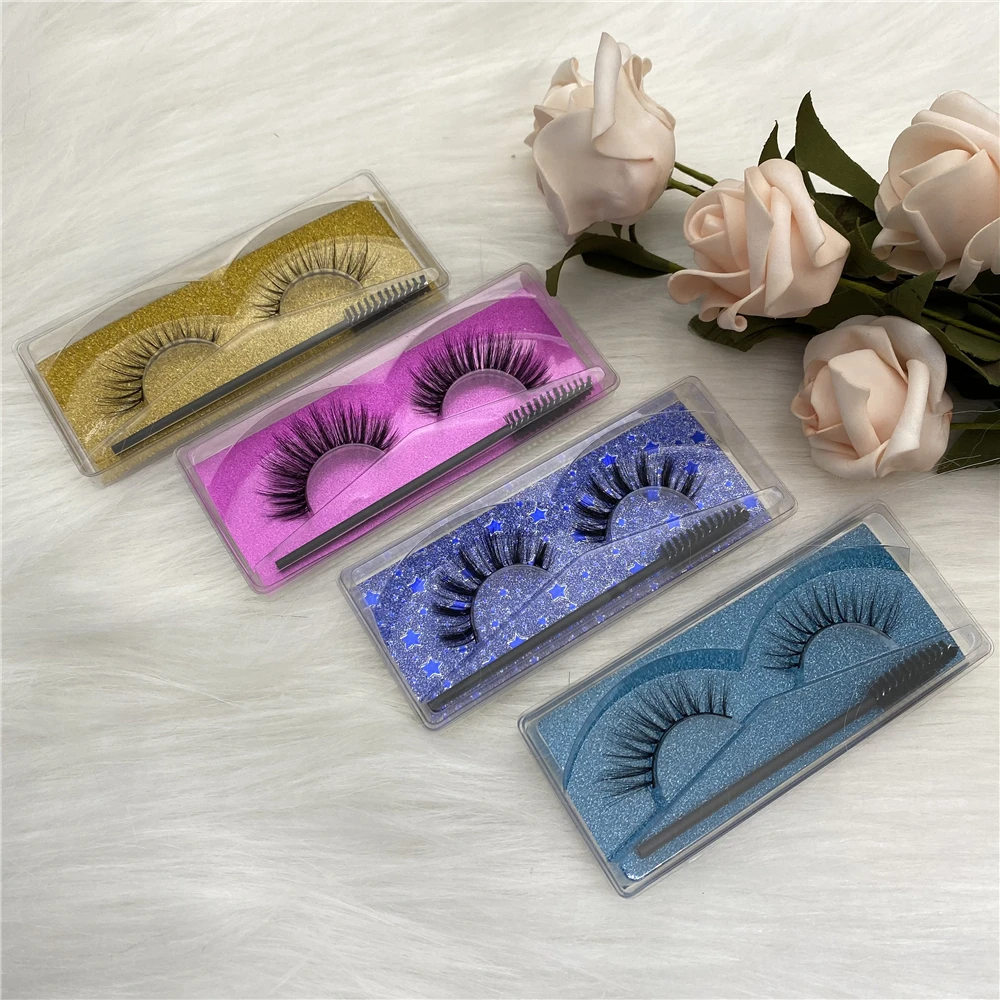 

Whole Sale Synthetic Soft Natural Faux Mink False Eyelashes Vegan Strip Lashes With Brush