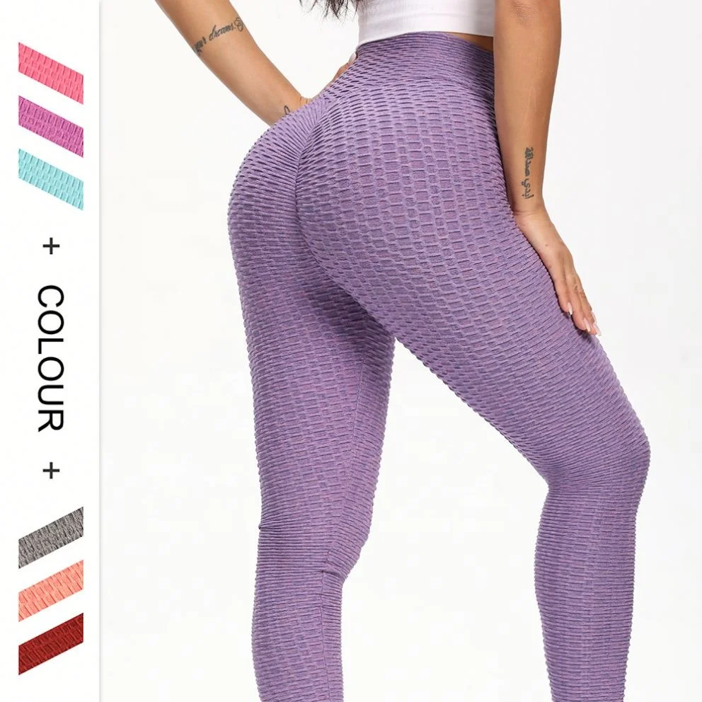

VOOGUE High Elastic Bubble Jacquard Yoga Pants Stretch Butt Lift Fitness Pants For Woman, Picture