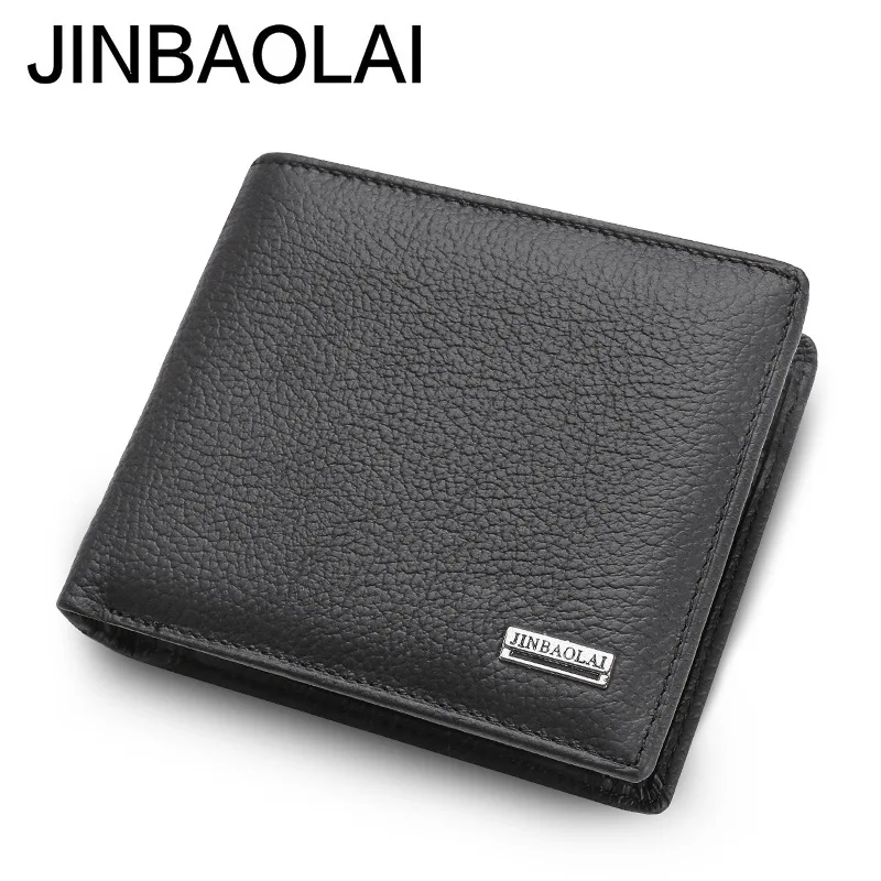

JINBAOLAI Genuine Leather Mens Wallet Premium Product Real Cow Wallets Man Short Black Wallet Portefeuille Homme Short Purses