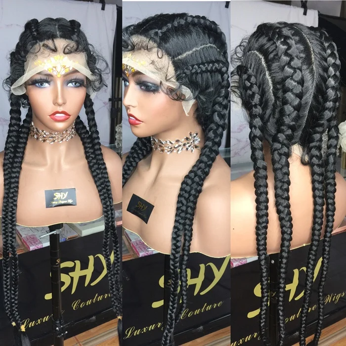 

Newest ponytail braided synthetic hair wig Brazilian kinky twist african braided full lace wigs with baby hair for black women