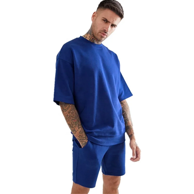 

Thick Cotton Twinset Plain Tshirt Shorts Sports Tracksuit Custom Summer Men Tracksuit Set