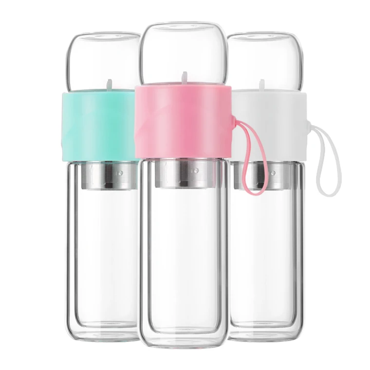 

320ml Double Wall Borosilicate Tea and Water Separation Tea Bottle Mug Cup with Tea Infuser, Custom