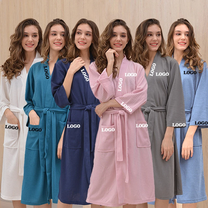 

Wholesale Lightweight Cotton Polyester Blend Women Bath SPA Robe Kimono Waffle Robe