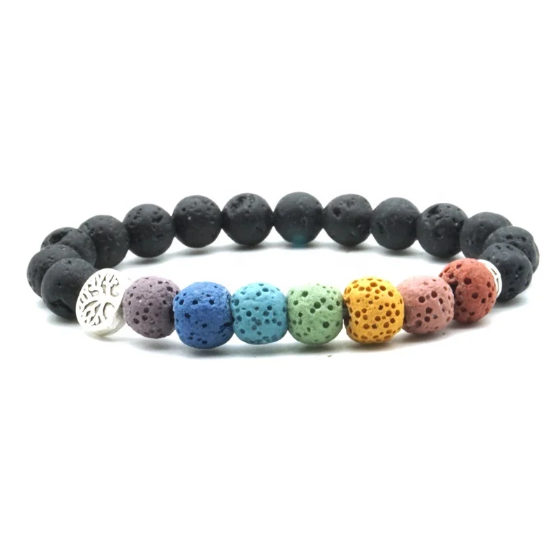 

Tree of Life 8mm Seven Chakras Lava Stone Bracelet DIY Aromatherapy Essential Oil Diffuser Bracelet Buddha Yoga Jewelry