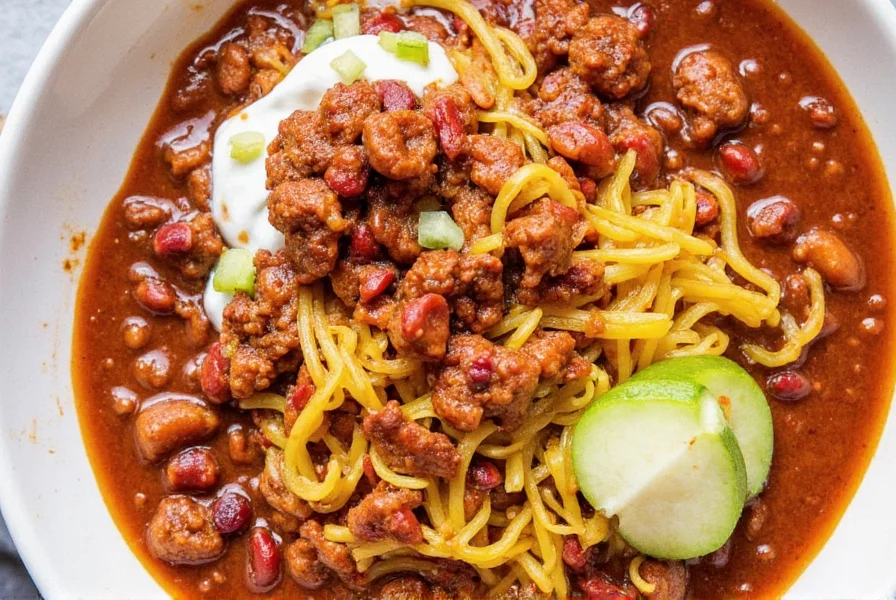 Chili dish on a wooden table