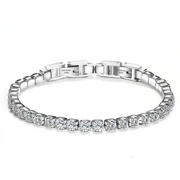 

hot popular stainless steel crystal cubic zircon iced out adjustable tennis bracelet for men women, Silver/black