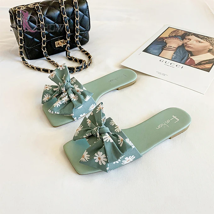 

New arrival flat summer female slippers wholesale with bow for women and ladies