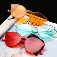 

Transparent Frame Women Brand Circle Round Rimless Mono Tinted Candy Color Thick Flat Lens OEM Sunglass Fashion Men Sun Glasses