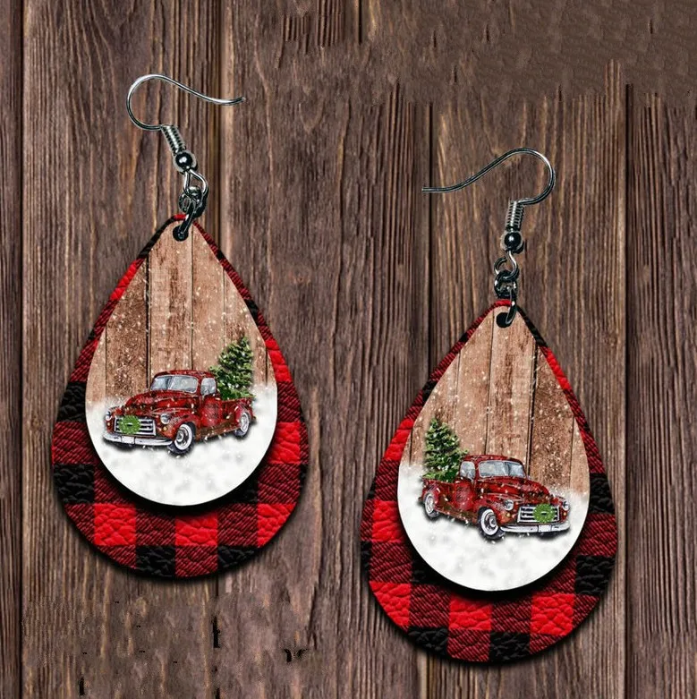 

Christmas leather drop earrings Amazon Christmas Tree car earrings