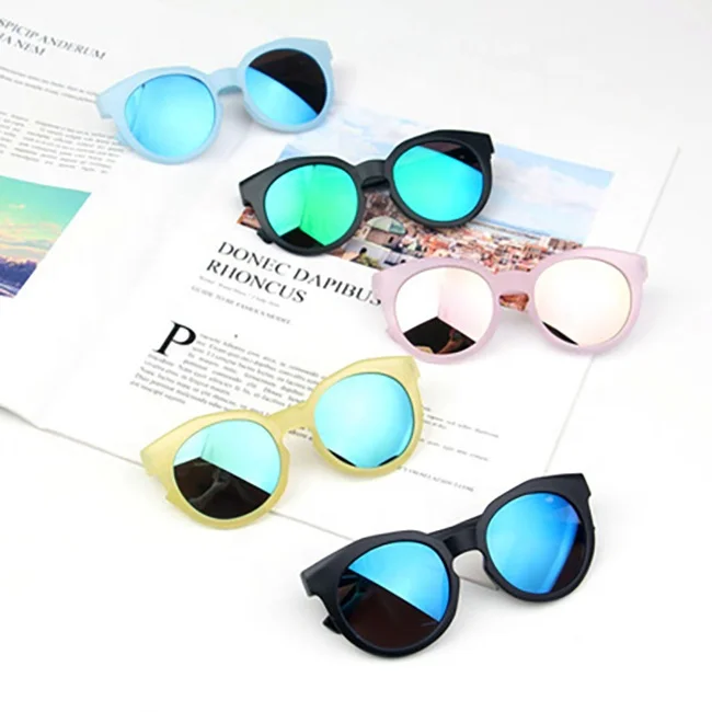 

wholesale fashion vintage quality cheap uv400 oem custom logo plastic small frame mirror round children baby kids sunglasses