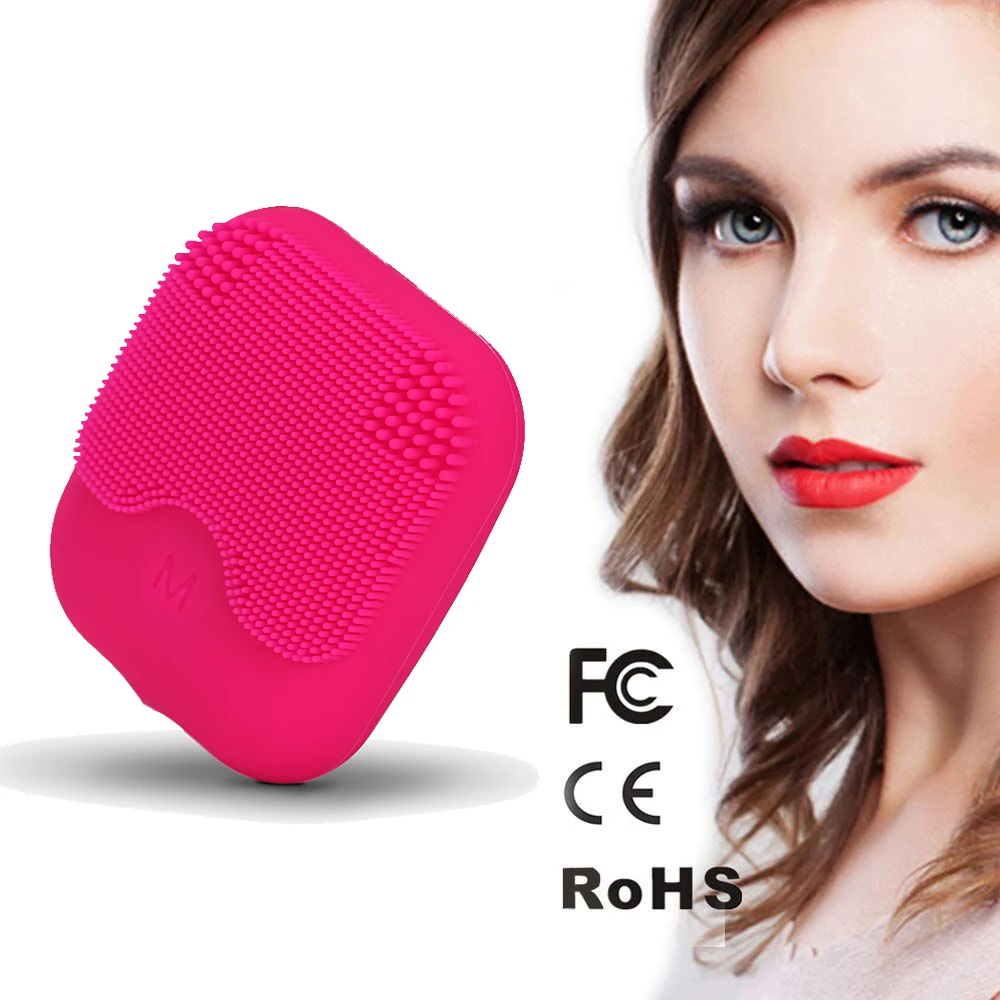 

Mini Waterproof Sonic Silicone Vibration Facial Cleanser Electric Face Cleaning Brush, Pink,blue<purple,rose red