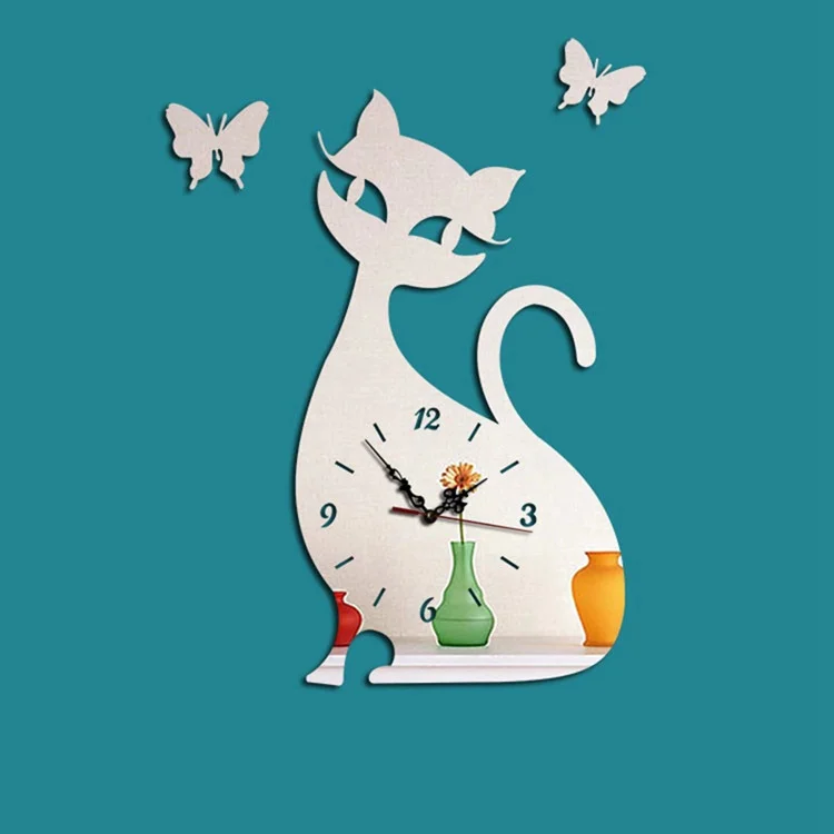 

Cat mirror decorative wall clock sticker, Black&red