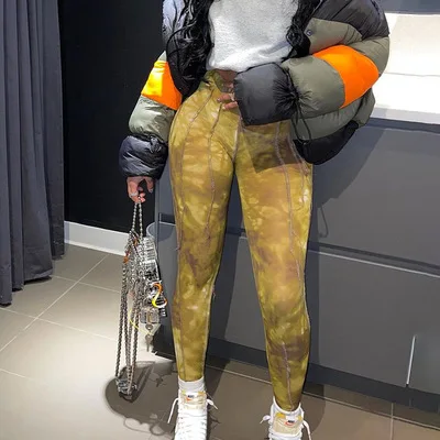 

2021 new arrivals summer women gym jogger pants tie dye high waist tight pants woman leggings