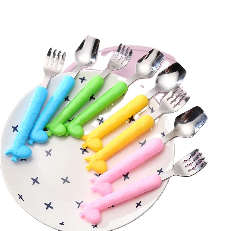 

Cute Cartoon Spoons Flatware 304 Stainless Steel Child Tableware Baby Feeding Spoon Fork Kitchen Tool