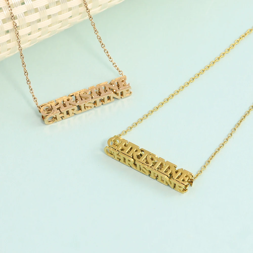

Customized Stainless Steel Gold Plating Three Dimensional Name Pendant Necklace
