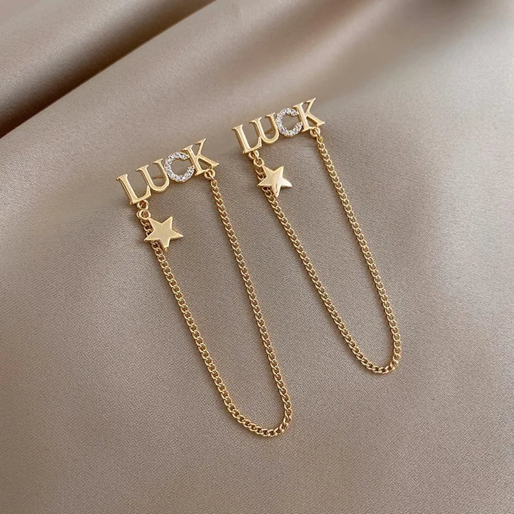 

HOVANCI designer jewelry famous brands jewelry earrings S925 Needle initial letter LUCK star gold earring stud with chain