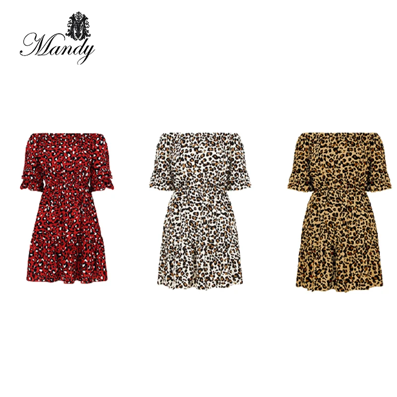 

2021 New arrival off shoulder leopard women s dress clothes