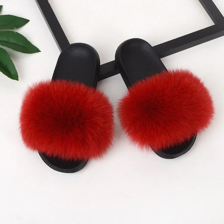 

Adult and kids fur slippers real cute fox fur slippers, Multi color single color