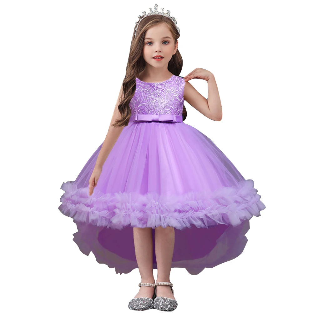 

Long tail puffy temperament kids girl wedding dress children party dress for 8 years old white girls tutu dress