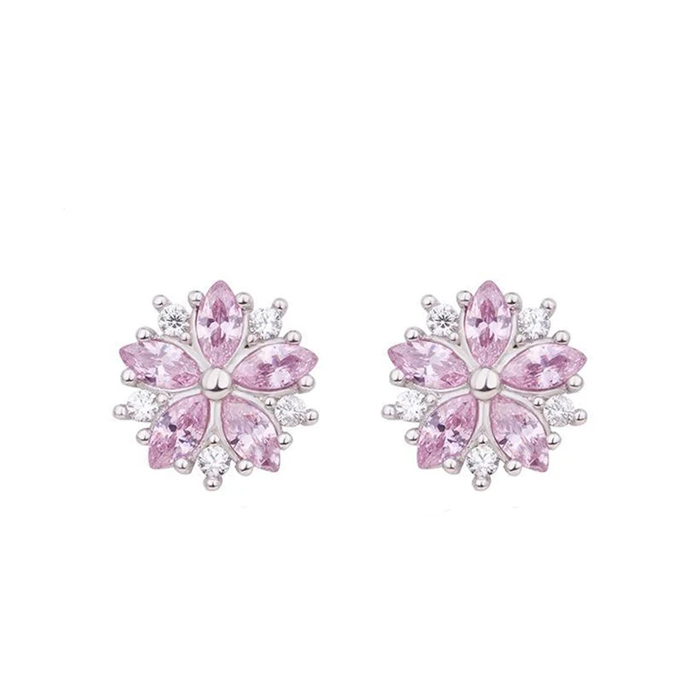 

925 sterling silver Pink diamond flower earrings Flowers stud earrings