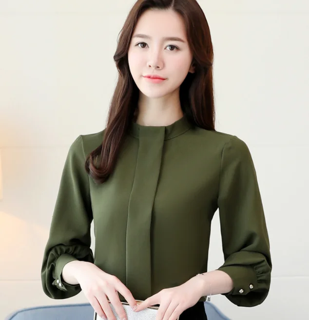 

up-1563r Elegant Spring Solid Color Chiffon Blouse Tops