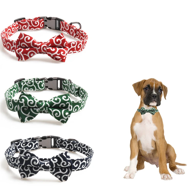 

Hot Sale Pet Bow Tie Cute Japanese Pastoral Cloth Material Floral Bowtie Semi Metal buckle Leash Set Pet Dogs Collar