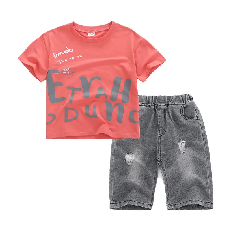 

Children's clothing suit boys new fashion all-match T-shirt denim pants two-piece sets clothes, 3 colors are available