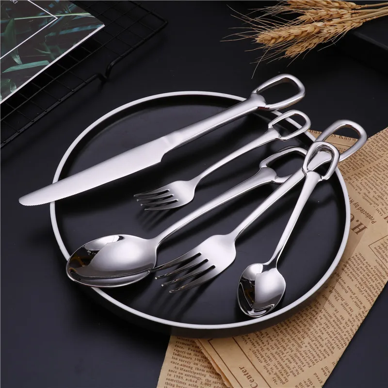 

High Quality Mirror Polish 301 Stainless Steel Cutlery Set 4 Pieces Silver Tableware Set Include Knife Fork Spoon