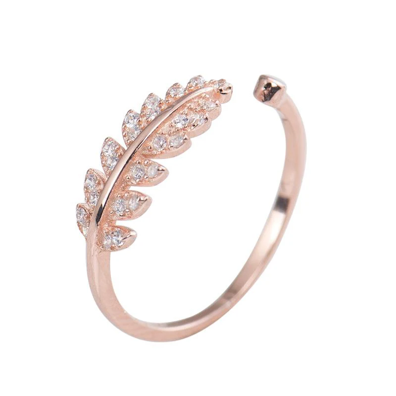 

Dylam jewelry 14K gold plated Open Infinity tree leaf Sterling Silver 925 Resizable Ring For Women