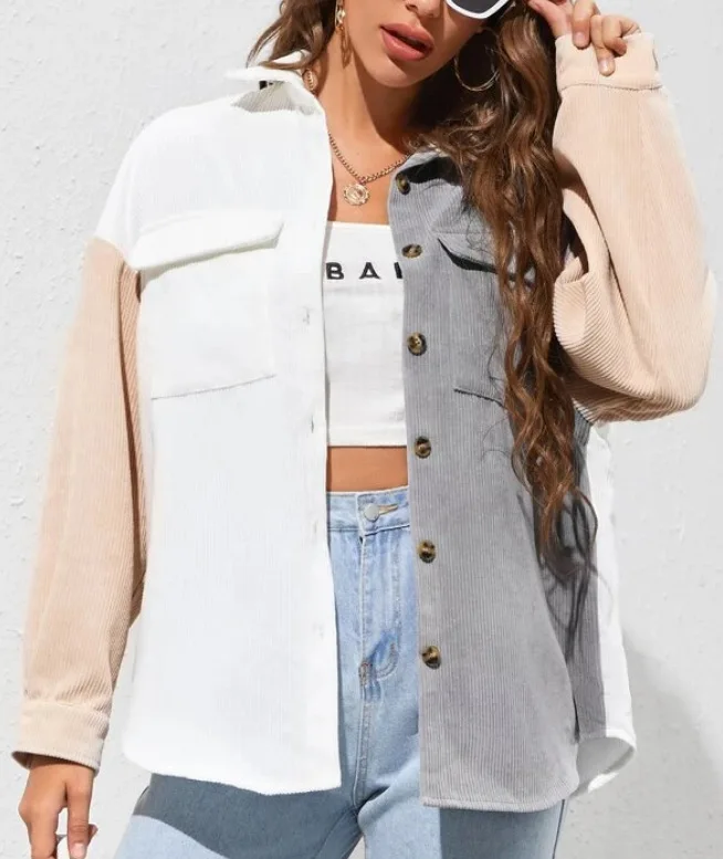 

2021 Winter Hot Selling Fashionable Womens Corduroy Button Down Shirts Boyfriend Long Sleeve Oversized Blouses Tops