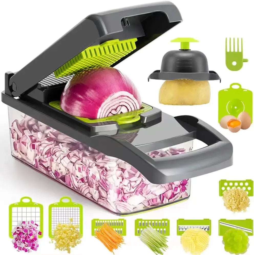 

2023 Hot Multifunctional 12 In 1 Vegetable Chopper Onion Dicer Vegetable Cutter progressive vegetable chopper with container