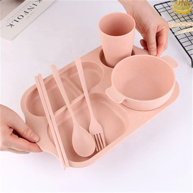 

Wheat Straw Divide Part Square Bowl, Green/blue/beige/pink