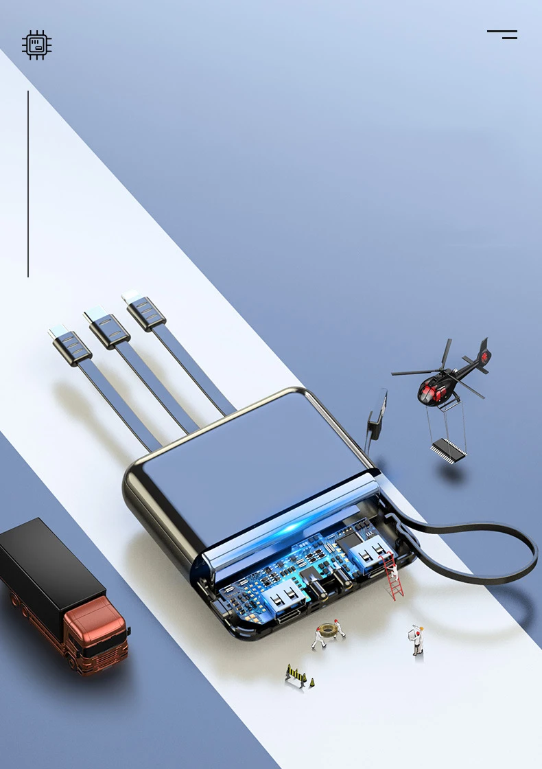 20000mAh Power Bank External Battery Charger Mini Powerbank Built in Cable For Huawei Xiaomi iPhone 11 Samsung S10 S20 Poverbank - ANKUX.COM