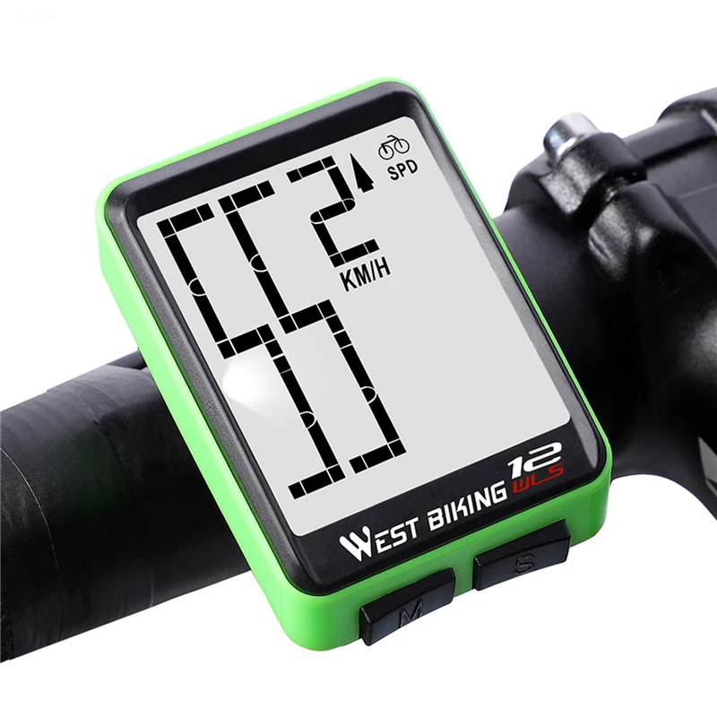 

Bicycle Wireless Large-character Code Table Large Screen English Waterproof Luminous Speedometer Computer, Black green red blue