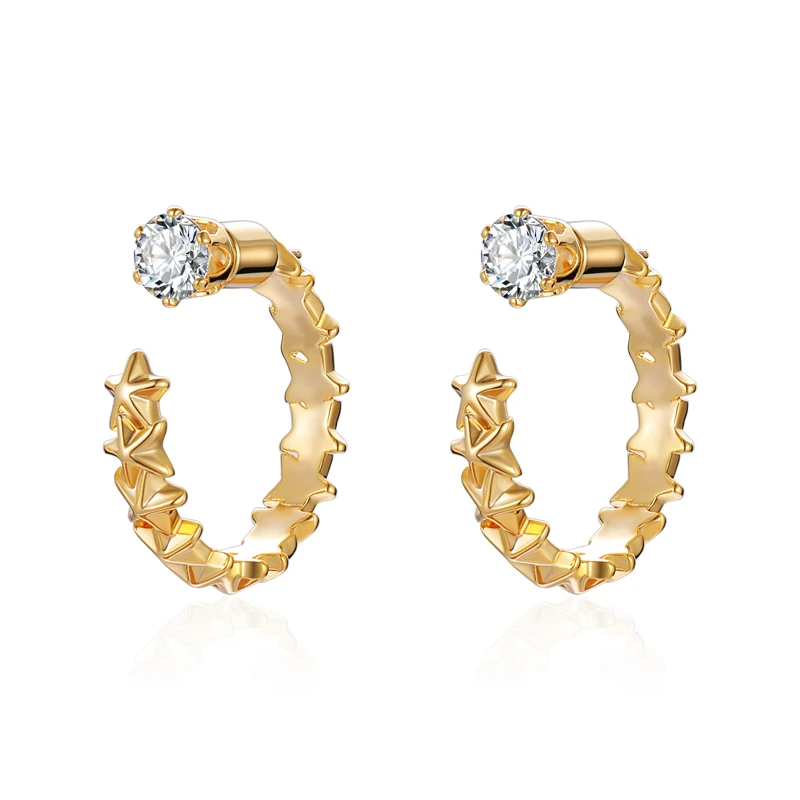 

Fashion Cubic Zircon Brass Jewelry Star Gold Hoop Earrings For Women