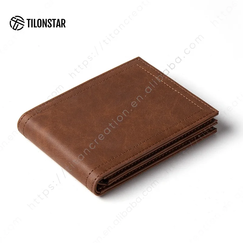 

TILONSTAR Mens Leather Short Bifold Wallet Multiple Card Slots PU Leather Wallet With ID Window