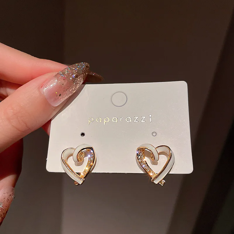 

fashion trendy oil drop crystal heart twist earrings