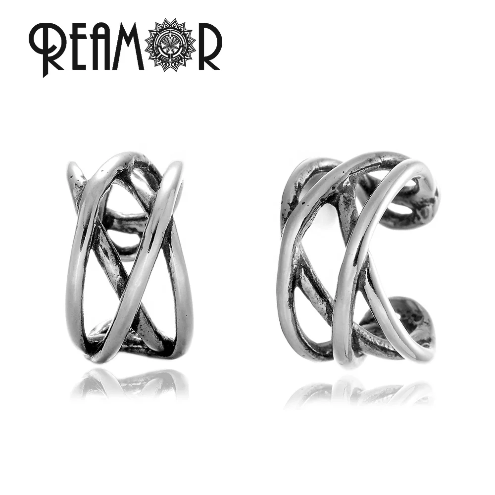 

REAMOR 316L Stainless Steel Unique Web Shape Wide Cuff Ear Jewelry Wrap Auricle Earrings Non Ear Hole for Women Men Couple