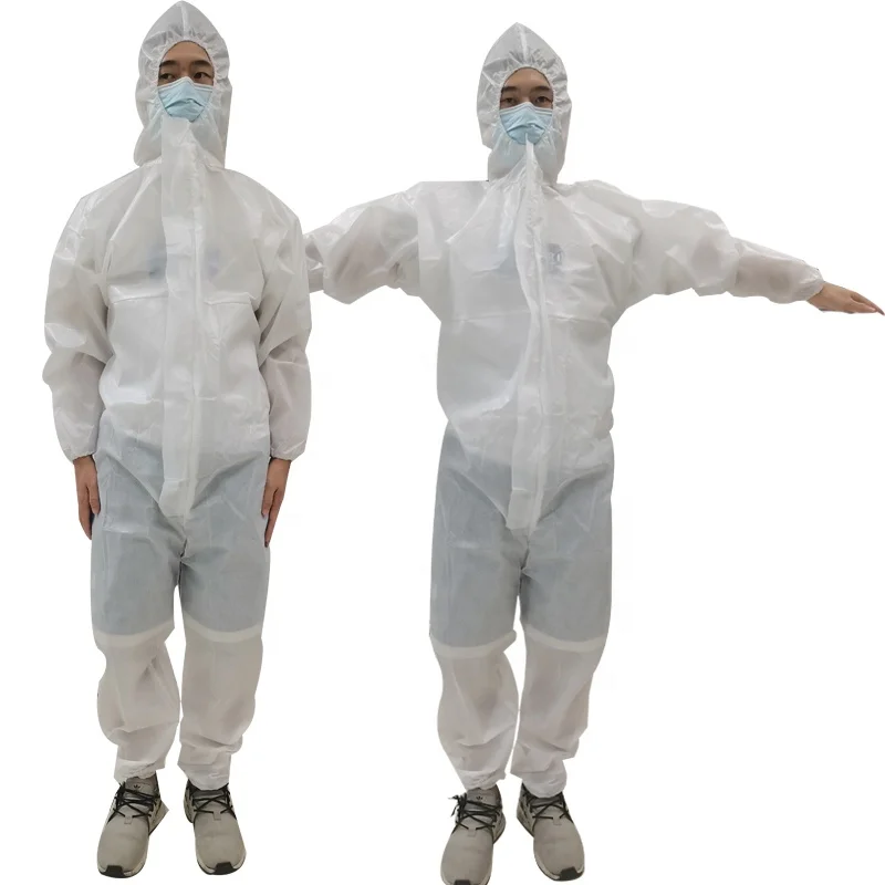 

55 gsm Coverall en14126 Waterproof Coverall Microporous SF Disposable reusable Coverall CE EN13034 Type 5B 6B Overall with hood, White/blue/green