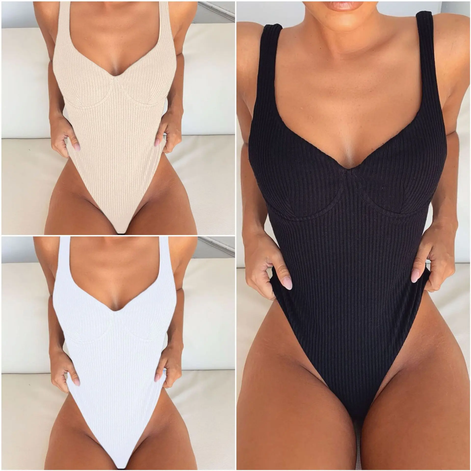 

Factory Quality Women Bikinis Black White Color One-piece Girls Swimwear, Picture