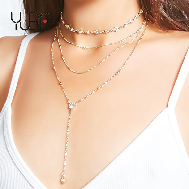 

Fashion design custom high quality alloy necklace rhinestone diamonds bohemian chains necklace set for women