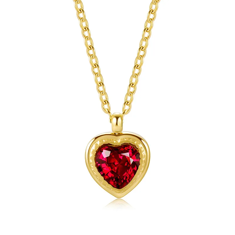 

2022 Stainless Steel Natural Rhinestone Necklace 14K Gold Plated Cubic Zircon Heart Shape Crystal Stone Pendant Necklace, Gold color