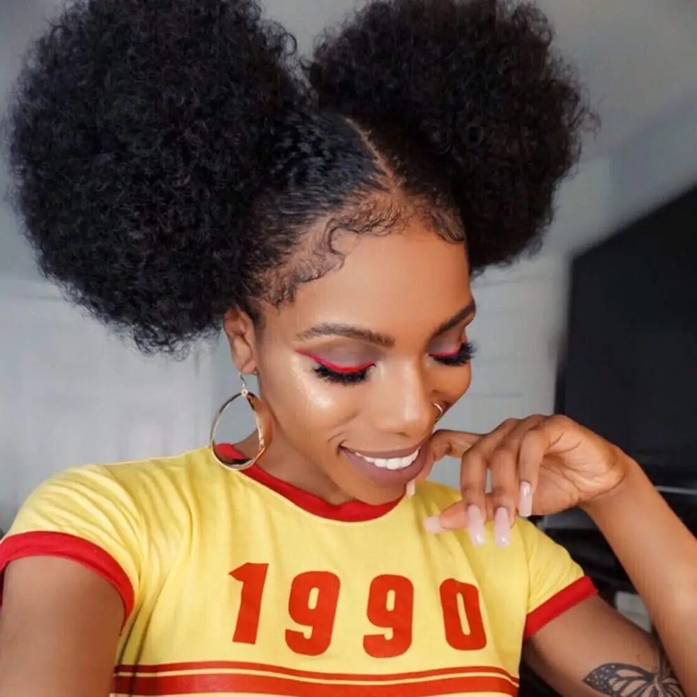 

G&T Wig Afro Puff Bun Drawstring Ponytail Kinky Curly 100% Human Hair for Black Women, Multi color