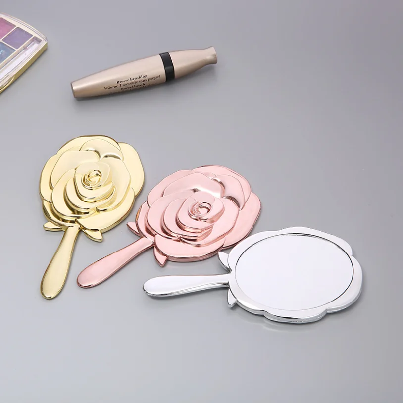 

Vintage Cosmetic Makeup Mirror Hand Held Oval Round Mirror flower Beauty Make Up Tool Mini Portable HandHeld Mirror, Beige, blue, pink, white