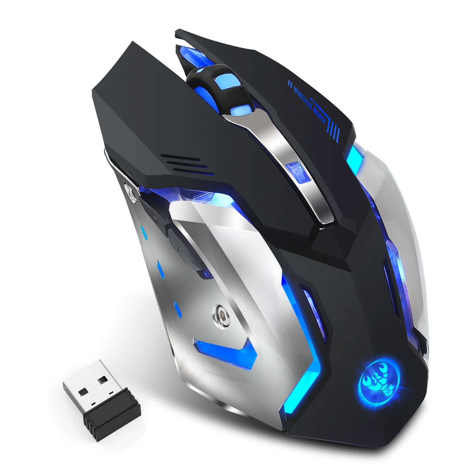 

HXSJ M10 Wireless Gaming Mouse 2400dpi Rechargeable 7 color Backlight Breathing Comfort Gamer Mice for Computer Desktop Laptop