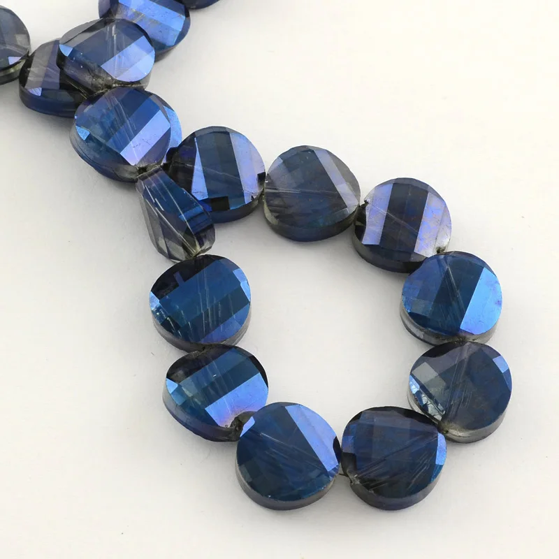 

PandaHall DarkBlue Half Plated Faceted Flat Round Glass Beads