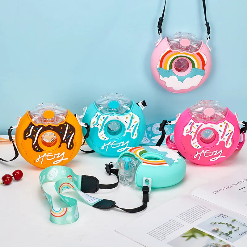 

Children Small Cute Girls Rainbow Donuts Drink Water Straw Cup Bottle Mini Kids Crossbody Purses and Handbags